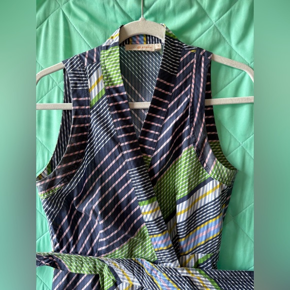 Tory Burch Striped Wrap Dress Multicolor Midi | Belted Sleeveless | Size 2 - Picture 7 of 9